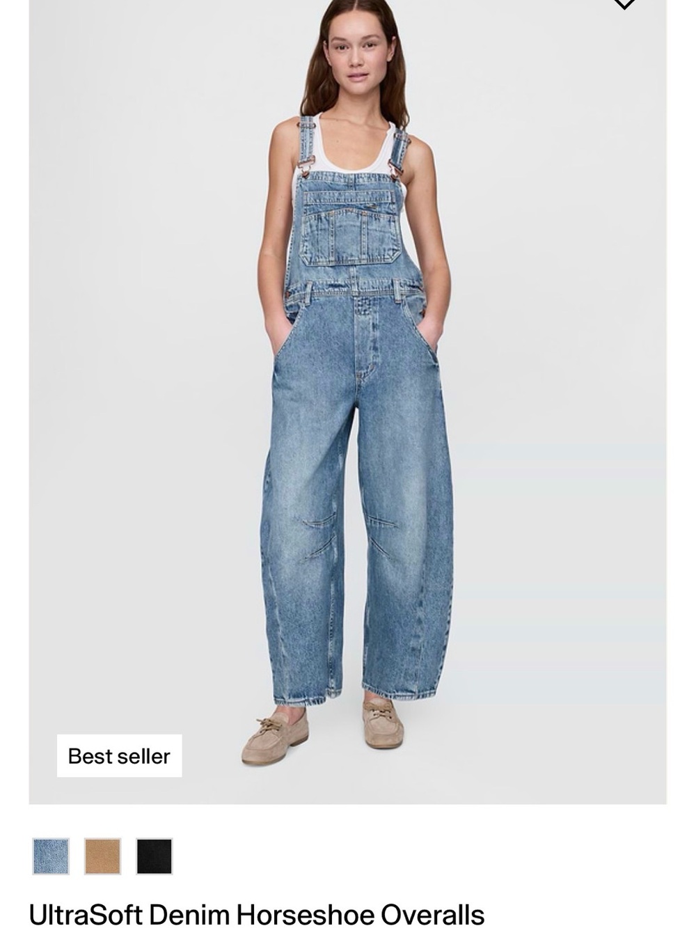 Gap UltraSoft Denim Horseshoe - Barrel Leg Overalls - Medium Blue, small